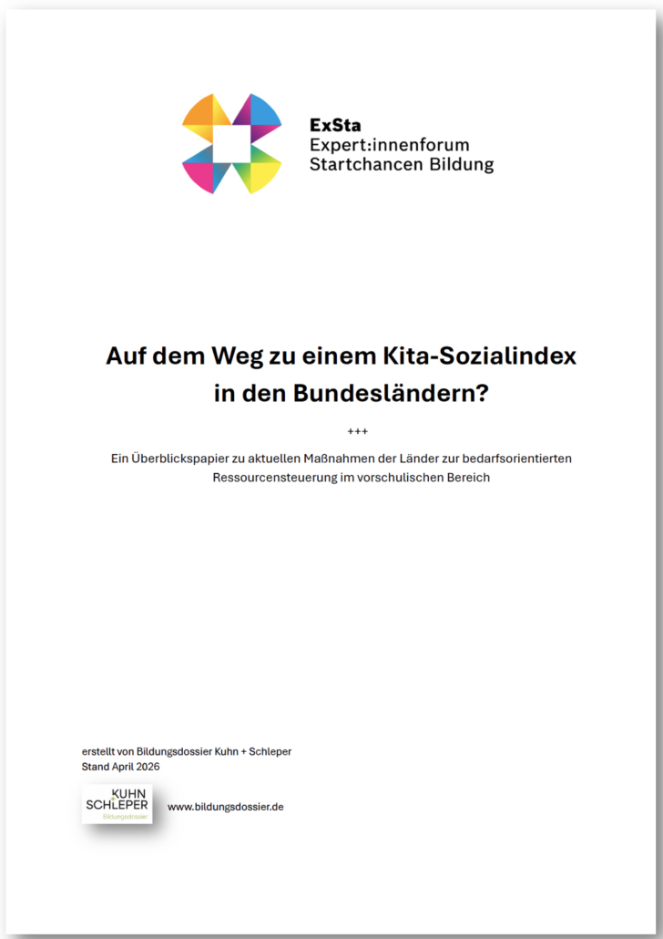 Das Bild zeigt die Titelseite des Papiers "Auf dem Weg zu einem Kita-Sozialindex in den Bundesländern?"